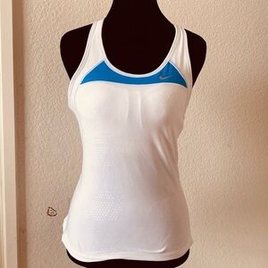 Nike White and Blur Fitted Sleeveless Padded Tank Top